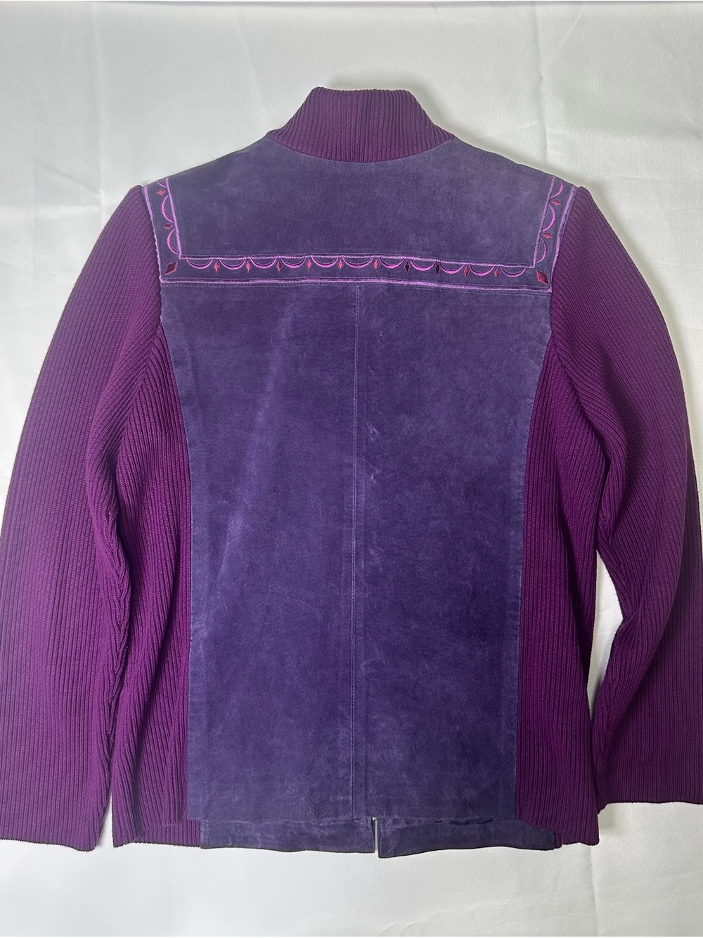 Bob Mackie Wearable Art Purple Suede & Knit Zip Jacket with Pink Embroidery - Picture 2 of 8